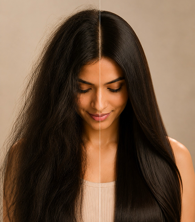 Tames frizz and seals shine