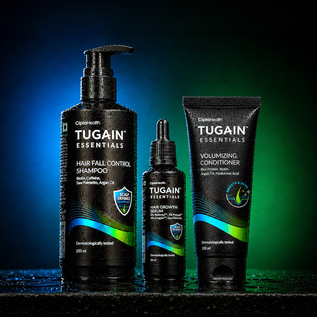 Tugain Hair Growth Regime: Hair Fall Control Shampoo, Volumizing Conditioner and Hair Growth Serum