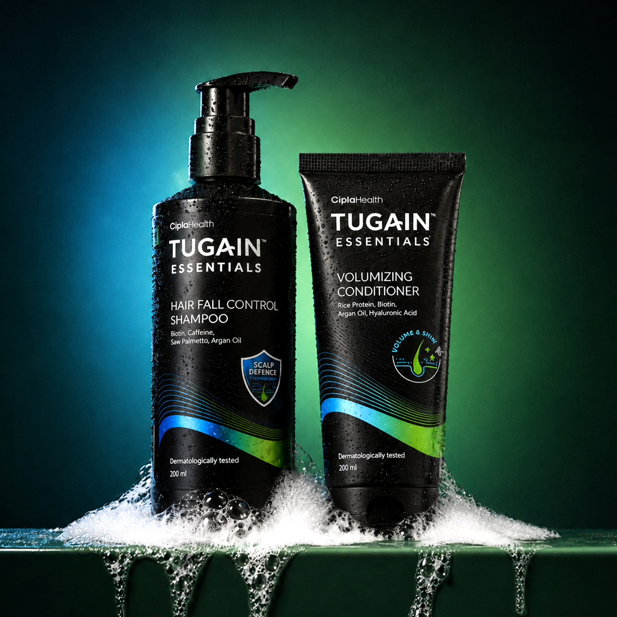 Tugain Strength & Shine Combo: Hair Fall Control Shampoo and Volumizing Conditioner