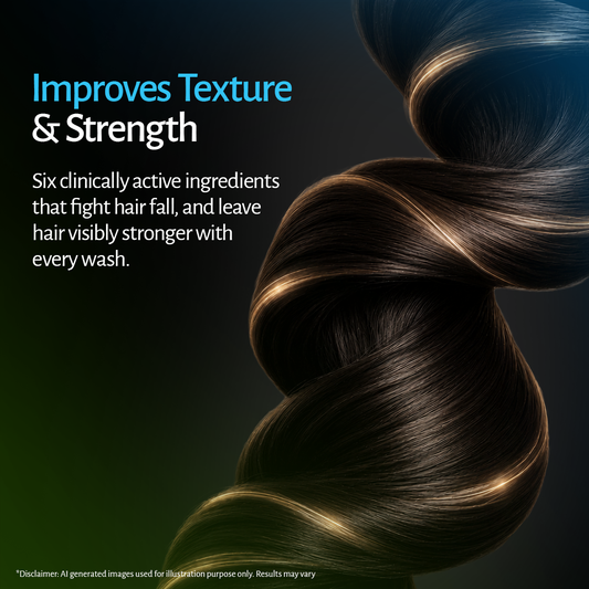 Shampoo and conditioner for hair fall with six actives that improve texture and strength